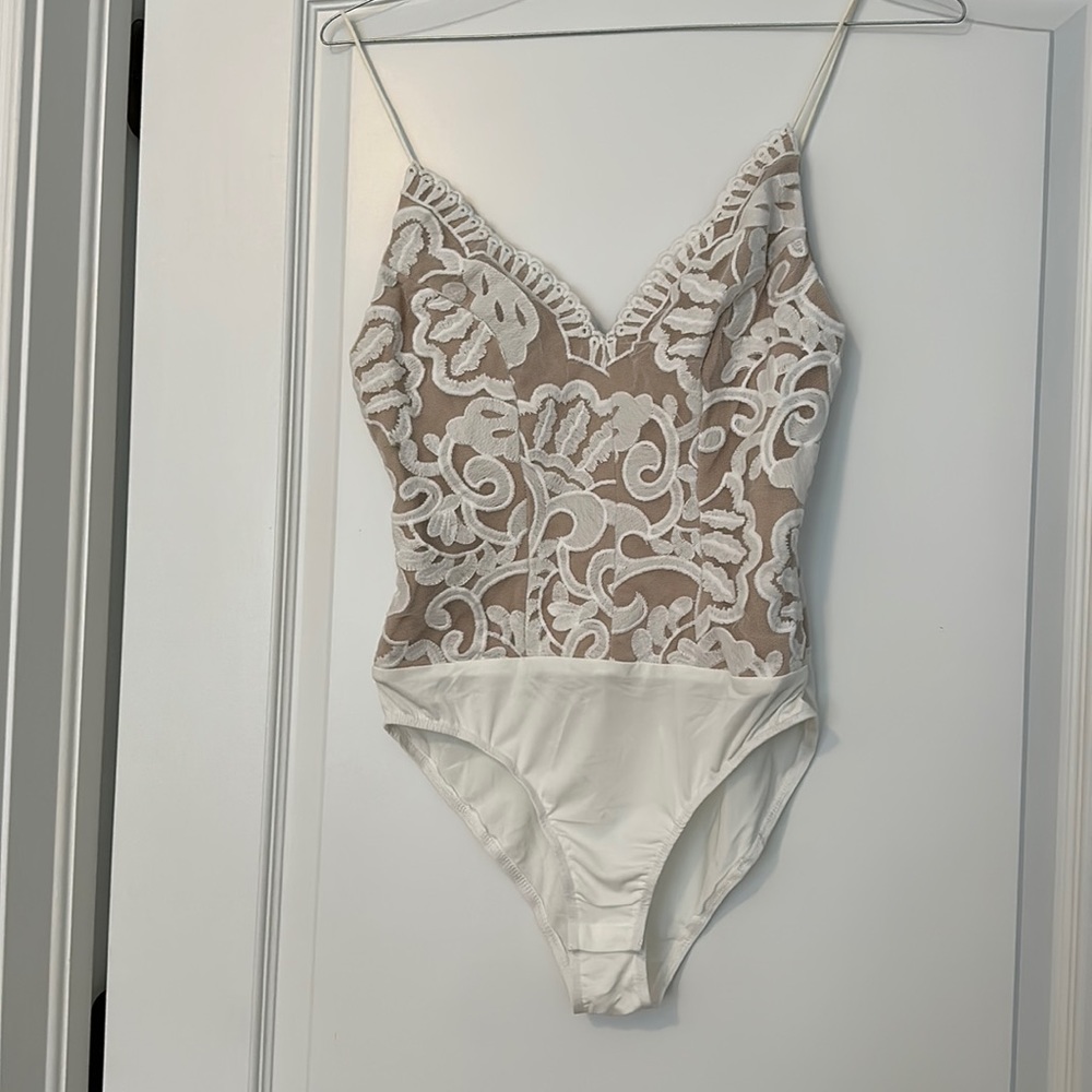 Hello Molly White and Cream Lace Bodysuit